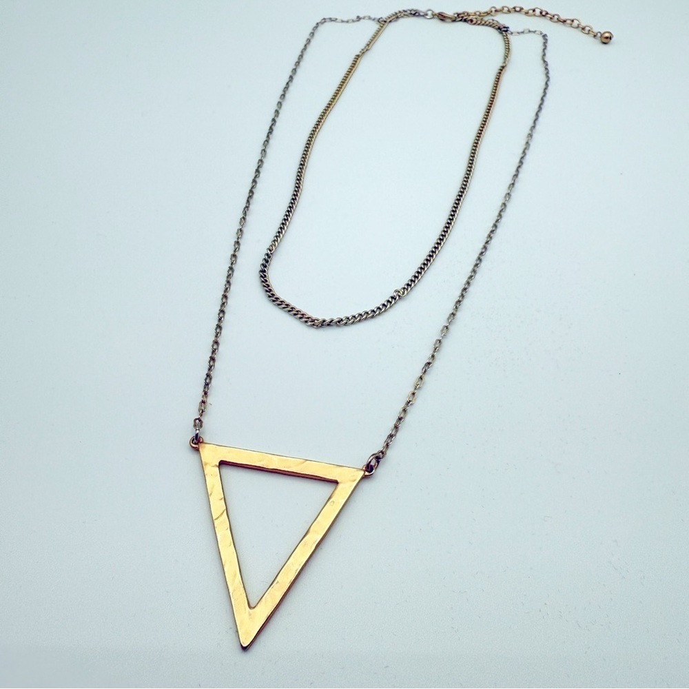 Gold Triangle Pendant Two-Tone Chain Necklace